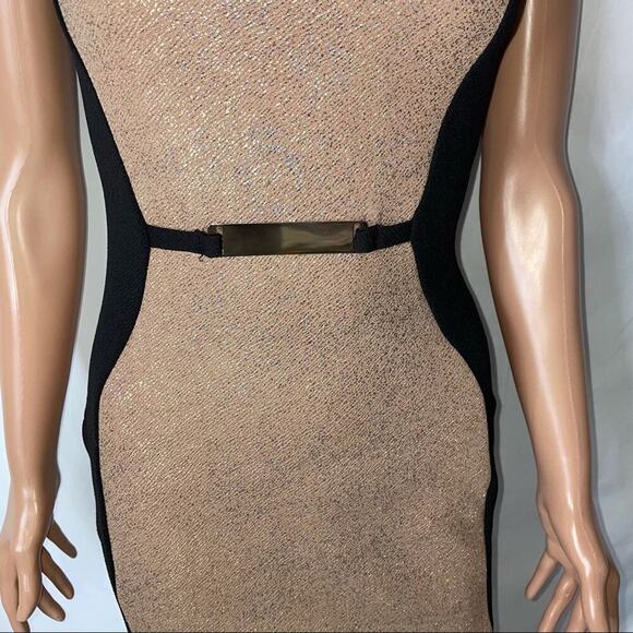 Annabelle BLACK / GOLD dress stretch SLIMMING body con form fitting cocktail SM - Picture 6 of 7